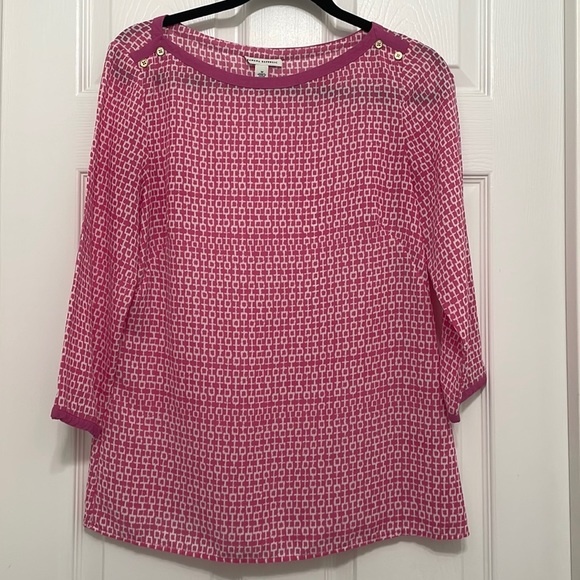Banana Republic, 3/4 sleeve blouse,‎ size medium, pink and white - Picture 1 of 6